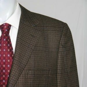 d'avenza Brown Check 100% Cashmere Three Button Sport Coat 44R